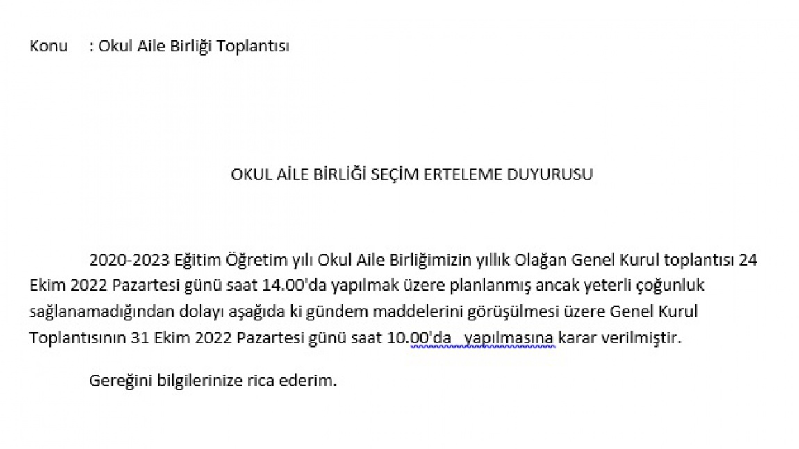 Okul Aile Birliği Toplantısı